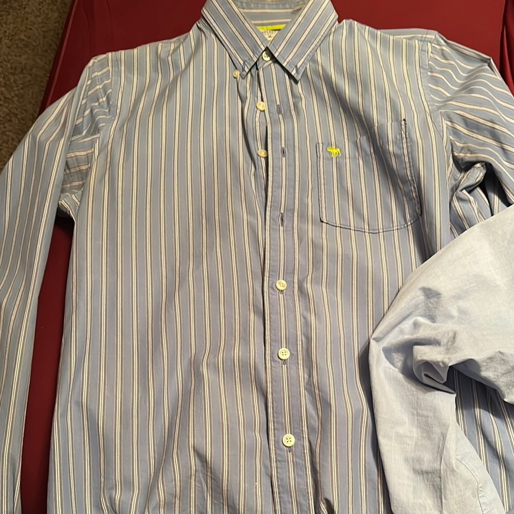 2 ea Abercrombie & Fitch Blue and Yellow Casual Button Down long sleeve Shirts